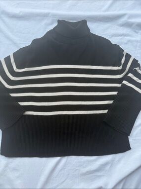 GAP Black & White Turtleneck Stripe Sweater - Women's